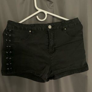 Black Jean Shorts Side Lace Up Design